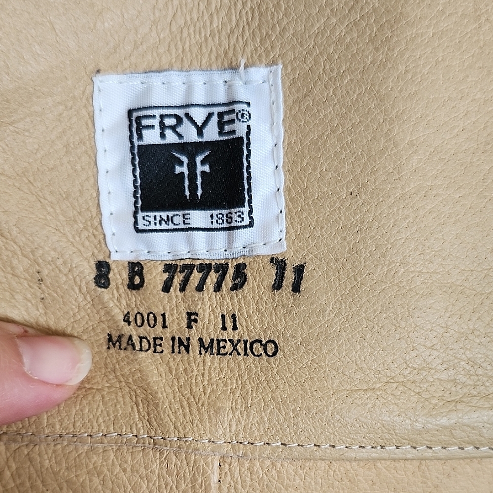 Frye Vintage Brown Leather Knee High Boots Side Zip Brass Harness Small Heel 8 - Picture 2 of 12